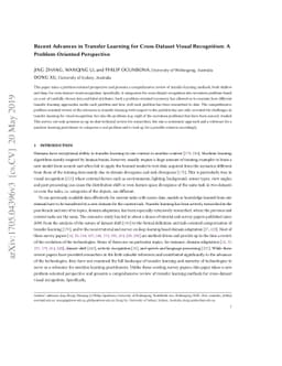 Recent Advances in Transfer Learning for Cross-Dataset Visual
  Recognition: A Problem-Oriented Perspective