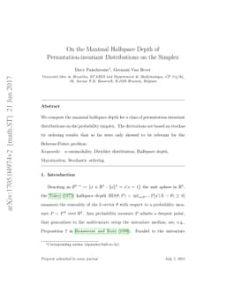 On the maximal halfspace depth of permutation-invariant distributions on
  the simplex