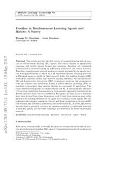 Emotion in Reinforcement Learning Agents and Robots: A Survey