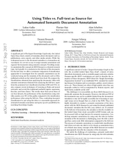 Using Titles vs. Full-text as Source for Automated Semantic Document
  Annotation