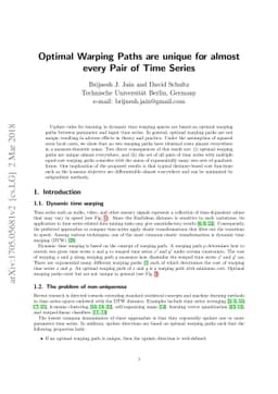 Optimal Warping Paths are unique for almost every Pair of Time Series