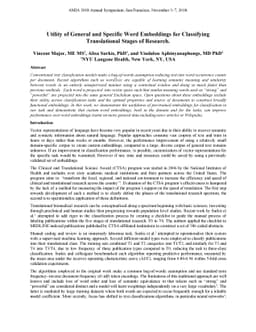 Utility of General and Specific Word Embeddings for Classifying
  Translational Stages of Research