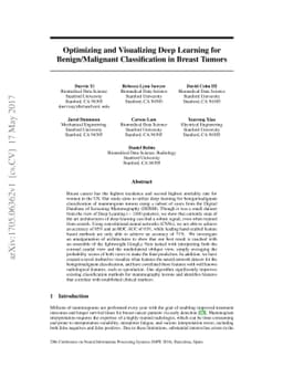 Optimizing and Visualizing Deep Learning for Benign/Malignant
  Classification in Breast Tumors