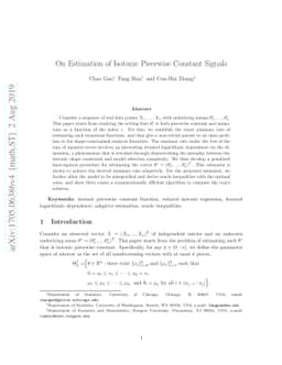On Estimation of Isotonic Piecewise Constant Signals