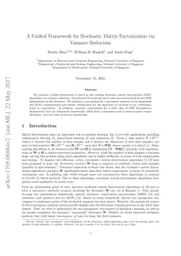 A Unified Framework for Stochastic Matrix Factorization via Variance
  Reduction