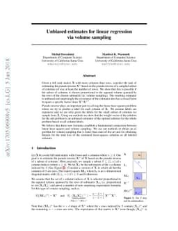 Unbiased estimates for linear regression via volume sampling