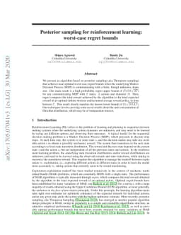 Posterior sampling for reinforcement learning: worst-case regret bounds
