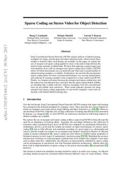 Sparse Coding on Stereo Video for Object Detection