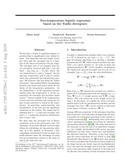 Two-temperature logistic regression based on the Tsallis divergence