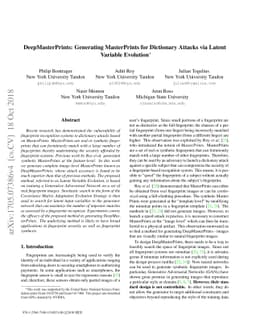 DeepMasterPrints: Generating MasterPrints for Dictionary Attacks via
  Latent Variable Evolution