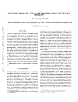 Computer vision-based food calorie estimation: dataset, method, and
  experiment
