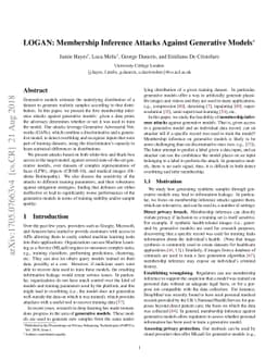 LOGAN: Membership Inference Attacks Against Generative Models