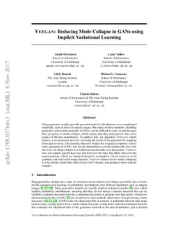 VEEGAN: Reducing Mode Collapse in GANs using Implicit Variational
  Learning