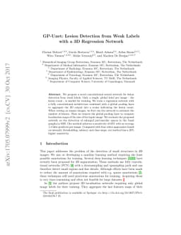 GP-Unet: Lesion Detection from Weak Labels with a 3D Regression Network