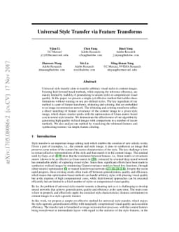 Universal Style Transfer via Feature Transforms