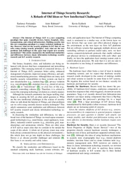 Internet of Things Security Research: A Rehash of Old Ideas or New
  Intellectual Challenges?
