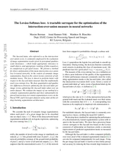 The Lovász-Softmax loss: A tractable surrogate for the optimization of
  the intersection-over-union measure in neural networks