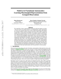 Multi-Level Variational Autoencoder: Learning Disentangled
  Representations from Grouped Observations