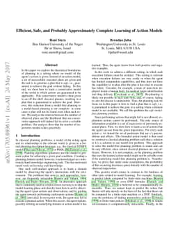 Efficient, Safe, and Probably Approximately Complete Learning of Action
  Models