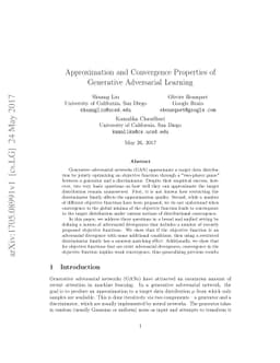 Approximation and Convergence Properties of Generative Adversarial
  Learning