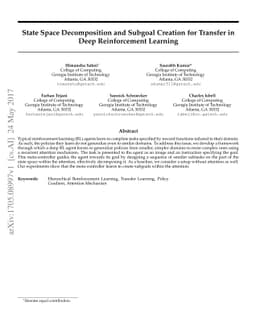 State Space Decomposition and Subgoal Creation for Transfer in Deep
  Reinforcement Learning