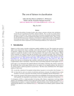 The cost of fairness in classification