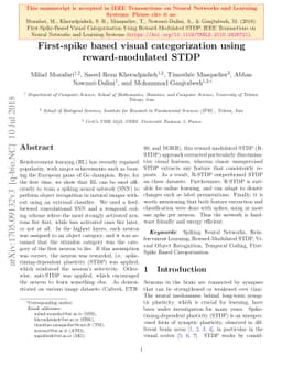First-spike based visual categorization using reward-modulated STDP