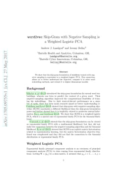 word2vec Skip-Gram with Negative Sampling is a Weighted Logistic PCA