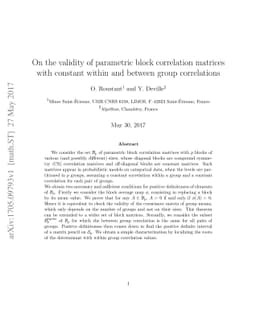 On the validity of parametric block correlation matrices with constant
  within and between group correlations