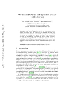 On Residual CNN in text-dependent speaker verification task