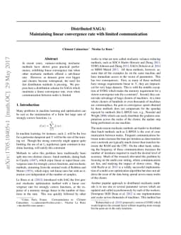 Distributed SAGA: Maintaining linear convergence rate with limited
  communication