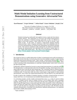 Multi-Modal Imitation Learning from Unstructured Demonstrations using
  Generative Adversarial Nets