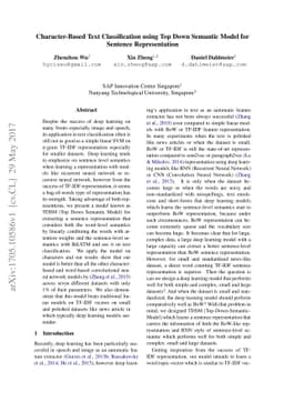 Character-Based Text Classification using Top Down Semantic Model for
  Sentence Representation