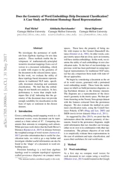 Does the Geometry of Word Embeddings Help Document Classification? A
  Case Study on Persistent Homology Based Representations