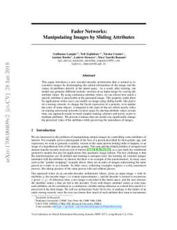 Fader Networks: Manipulating Images by Sliding Attributes