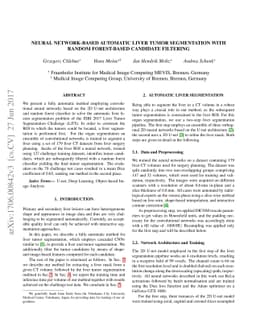 Neural Network-Based Automatic Liver Tumor Segmentation With Random
  Forest-Based Candidate Filtering