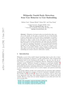 Wikipedia Vandal Early Detection: from User Behavior to User Embedding