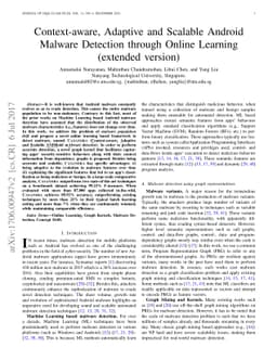 Context-aware, Adaptive and Scalable Android Malware Detection through
  Online Learning (extended version)