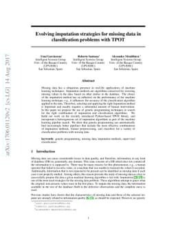 Evolving imputation strategies for missing data in classification
  problems with TPOT