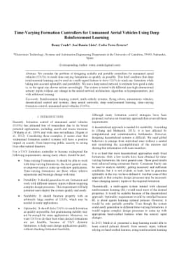 Time-Varying Formation Controllers for Unmanned Aerial Vehicles Using
  Deep Reinforcement Learning