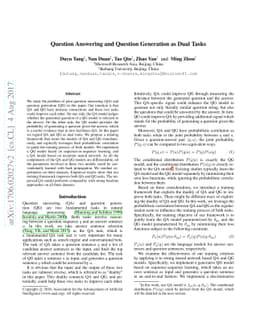 Question Answering and Question Generation as Dual Tasks