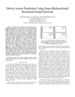 Driver Action Prediction Using Deep (Bidirectional) Recurrent Neural
  Network