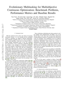 Evolutionary Multitasking for Multiobjective Continuous Optimization:
  Benchmark Problems, Performance Metrics and Baseline Results
