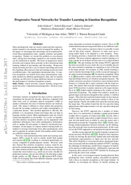 Progressive Neural Networks for Transfer Learning in Emotion Recognition
