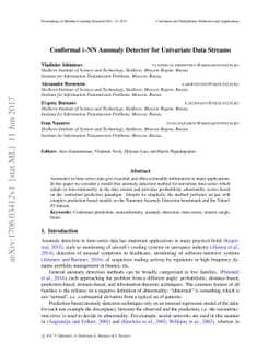 Conformal k-NN Anomaly Detector for Univariate Data Streams