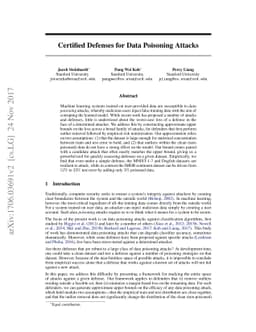 Certified Defenses for Data Poisoning Attacks