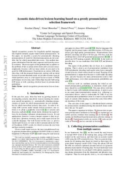 Acoustic data-driven lexicon learning based on a greedy pronunciation
  selection framework