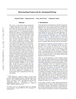 Meta learning Framework for Automated Driving