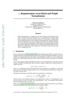 L2 Regularization versus Batch and Weight Normalization