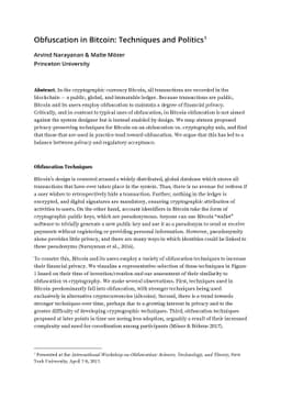 Obfuscation in Bitcoin: Techniques and Politics